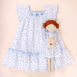 Albetta Blue Ditsy Floral Embroidered Dress