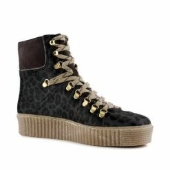 Shoe The Bear Agda Suede Lace Up Leopard Print Grey Boot