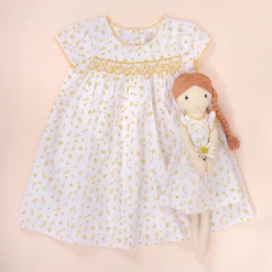 Albetta Wild Bees and Floral Print Hand Smocked Dress