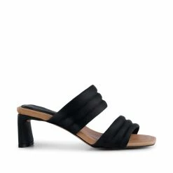 Shoe The Bear Black Satin Sylvi Padded Strap Sandals