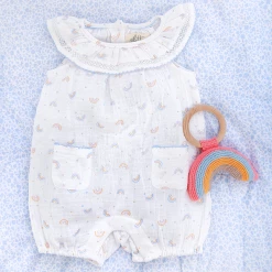 Albetta Mini Rainbow Print Muslin Frill Jumpsuit