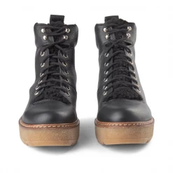 Shoe The Bear Bex Leather Lace Up Hiking Boots Black